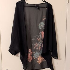 Bisou Bisou Sheer Floral Accent Jacket, Dolman Sleeves, Size L